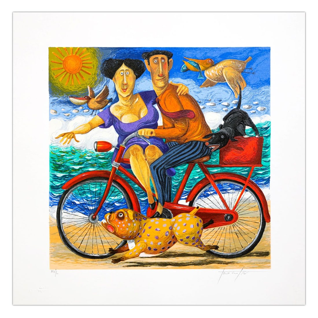Pino Porcopio- SIlkscreen on Paper "Il Sorpasso": Artist: Pino Porcopio. Medium: SIlkscreen on Paper. Title: Il Sorpasso. Size: 12" x 12". Signature: Hand Signed and numbered. Certificate of Authenticity: Is included. Additional: Edition number might