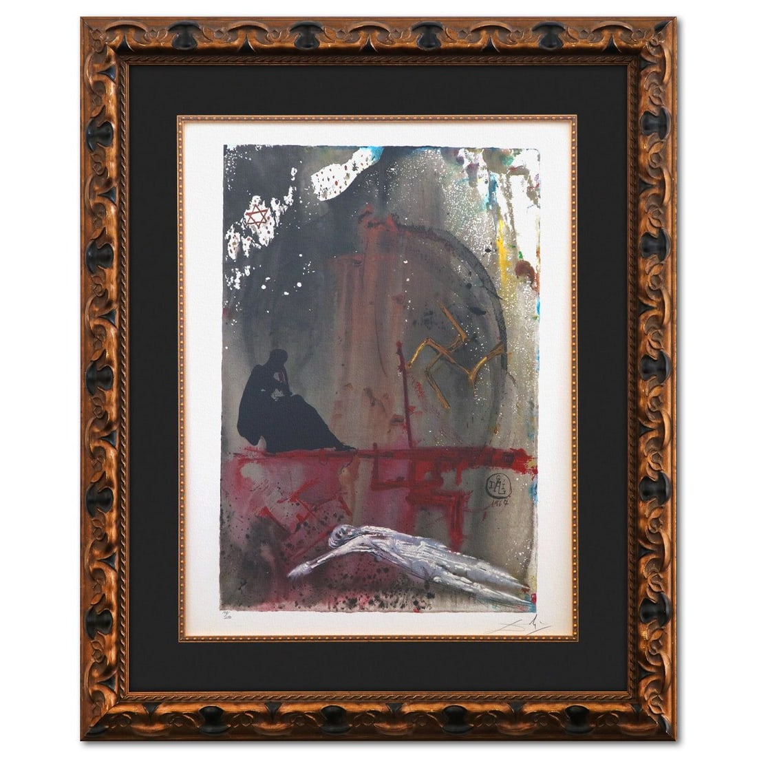 Salvador Dali- Original Lithograph "Thou Has Laid Me": Artist: Salvador Dali. Medium: Original Lithograph. Title: Thou Has Laid Me. Size: 24" x 18". Measures approx. 34" x 28" (framed). Signature: Hand signed and numbered. Certificate of Authenticity: Is 