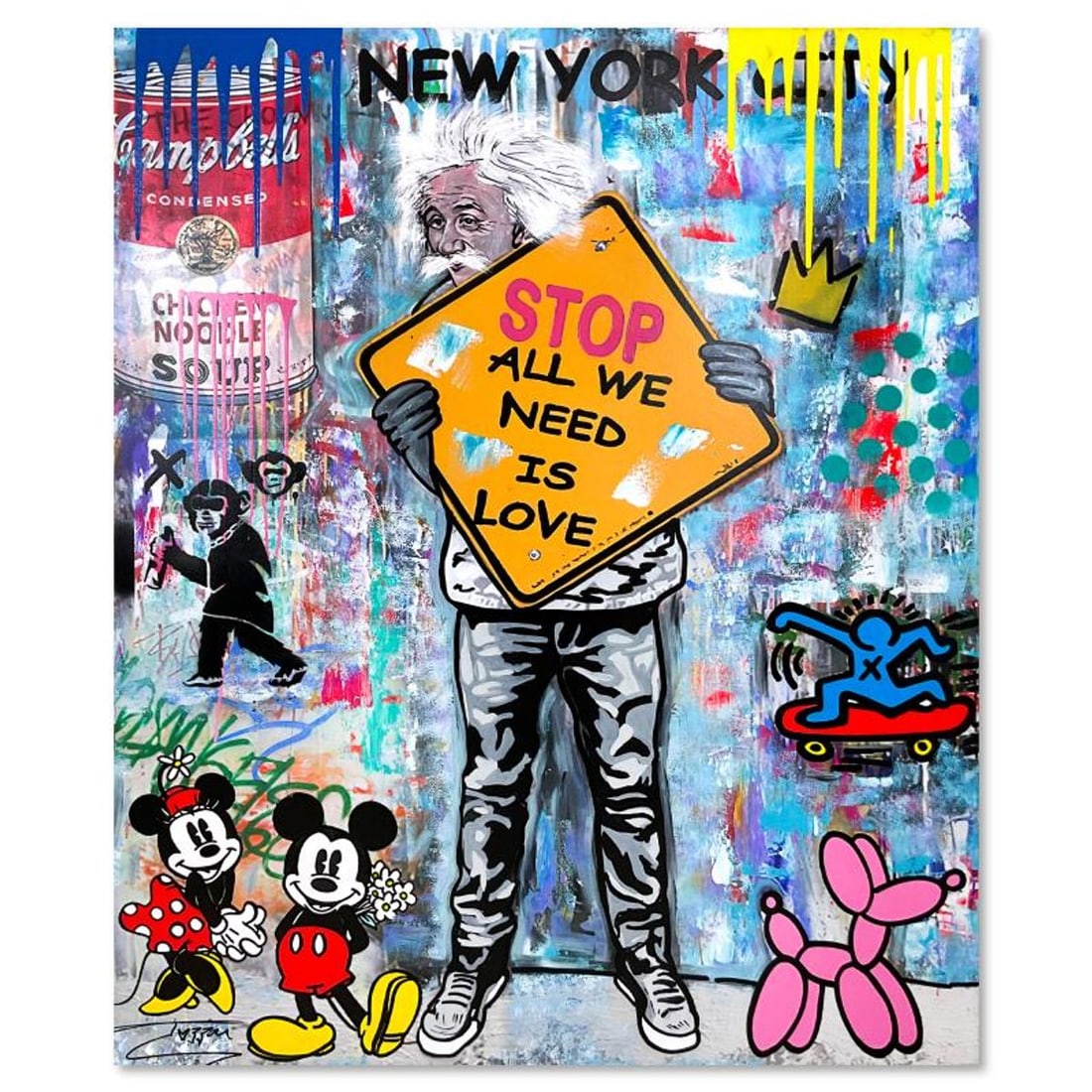 Jozza, "All We Need is Love" Unique Mixed Media on Canvas, Hand Signed with Letter of Authenticity.