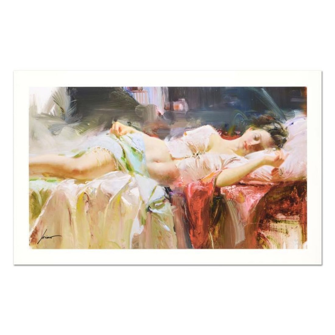 Pino (1939-2010), "Everlasting Beauty" Hand Signed Limited Edition with Certificate of Authenticity.: Everlasting Beauty is a limited edition giclee on paper by Pino (1939-2010), numbered and hand signed by the artist. Includes Certificate of Authenticity. Measures approximately 14" x 24" (image). Ref