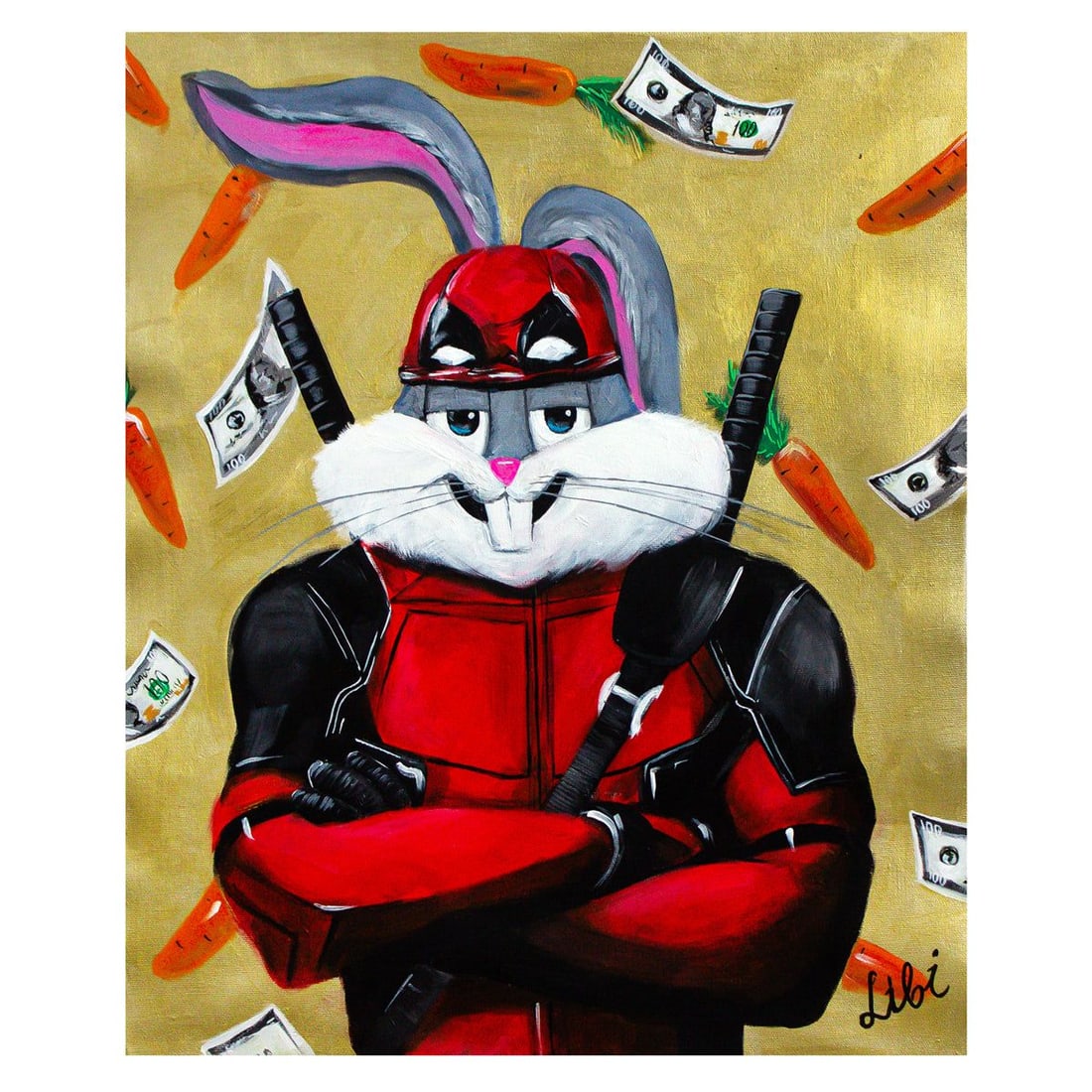 Libi- Original Acrylic on Canvas "Ninja": Artist: Libi. Medium: Original Acrylic on Canvas. Title: Ninja. Size: 24" x 20". Signature: Hand Signed by the artist. Certificate of Authenticity: Is included. Reference#: 48199.