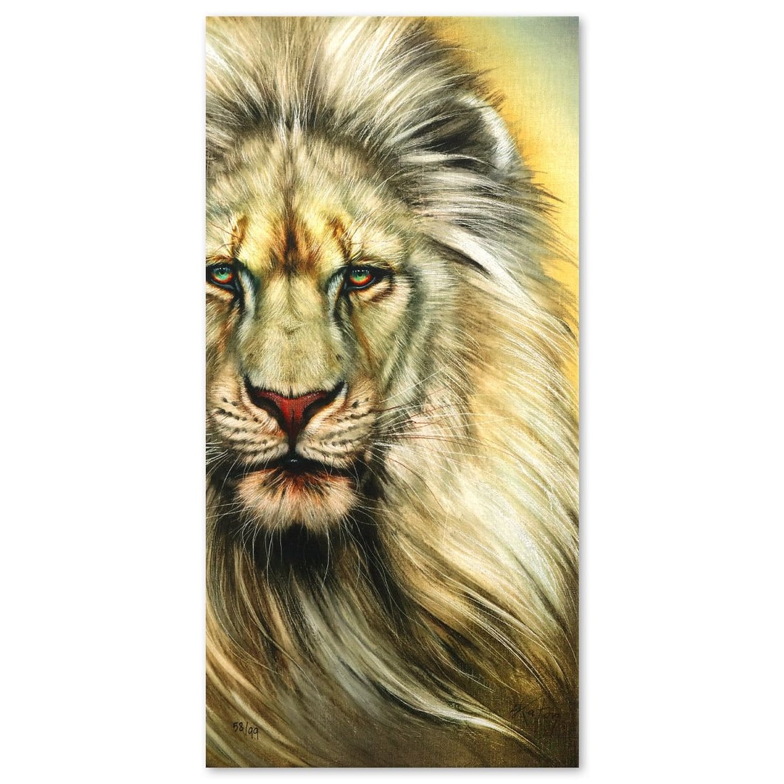 Martin Katon- Giclee on Canvas "White Lion": Artist: Martin Katon. Medium: Giclee on Canvas. Title: White Lion. Size: 24" x 12". Signature: Hand signed and numbered by the artist. Certificate of Authenticity: Is included. Reference#: 47538.