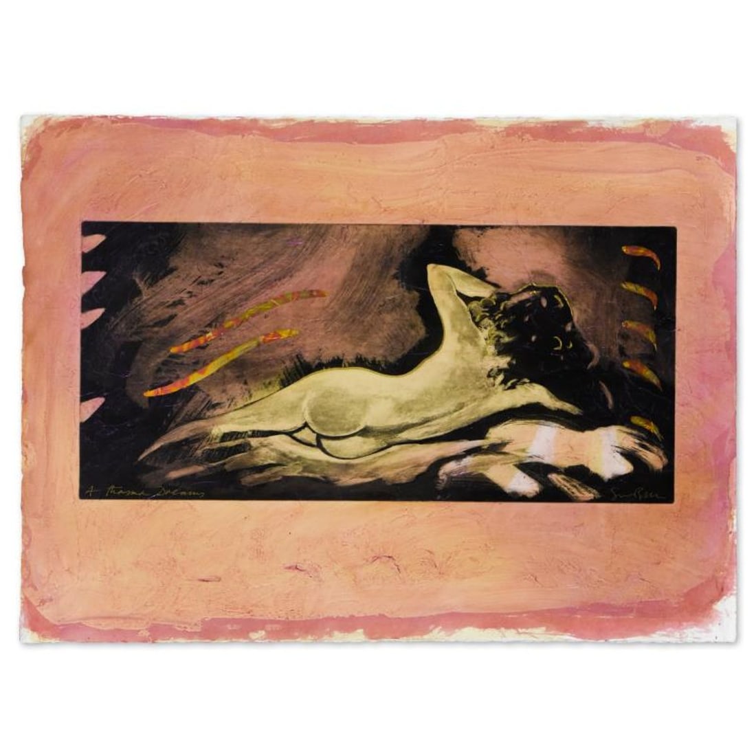 Simon Bull, "A Thousand Dreams" Hand Painted Limited Edition Etching with Gold Foil, Numbered and: A Thousand Dreams is a limited edition etching on Sommerset rag paper by Simon Bull, numbered and hand signed by the artist. This etching is hand painted with acrylic and gold foils and then painted