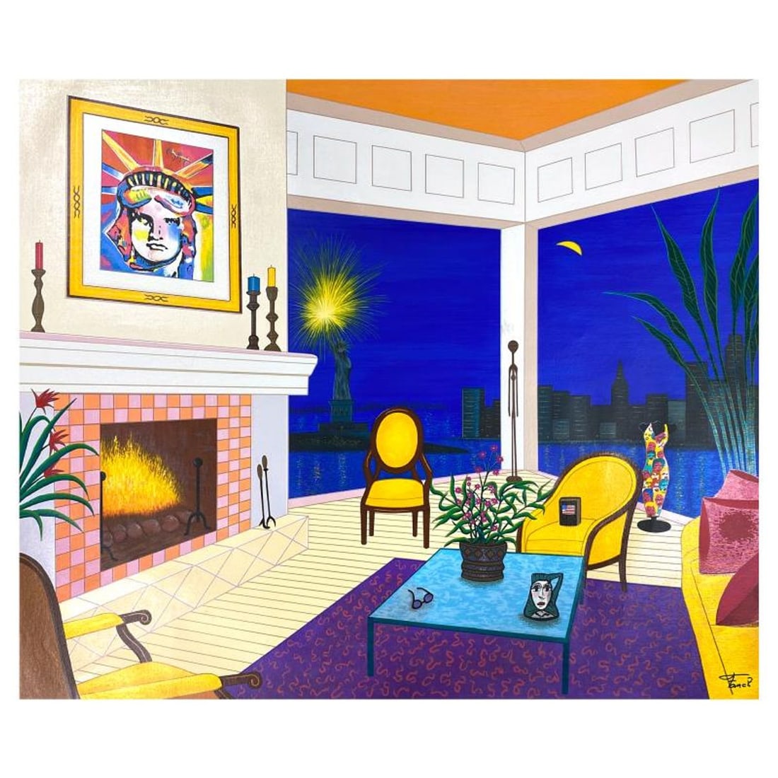 Fanch Ledan, "Liberty Interior" Limited Edition Serigraph on Canvas, AP Numbered Inverso and Hand: Liberty Interior is a limited edition serigraph on canvas by Fanch, AP numbered inverso and hand signed by the artist. Includes Letter of Authenticity. Measures approx. 31" x 37" (image). This proof c