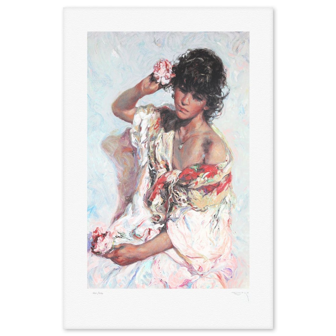 Royo- Serigraph "El Adorno": Artist: Royo. Medium: Serigraph. Title: El Adorno. Size: 36" x 26". Signature: Hand signed and numbered. Reference#: 74812.