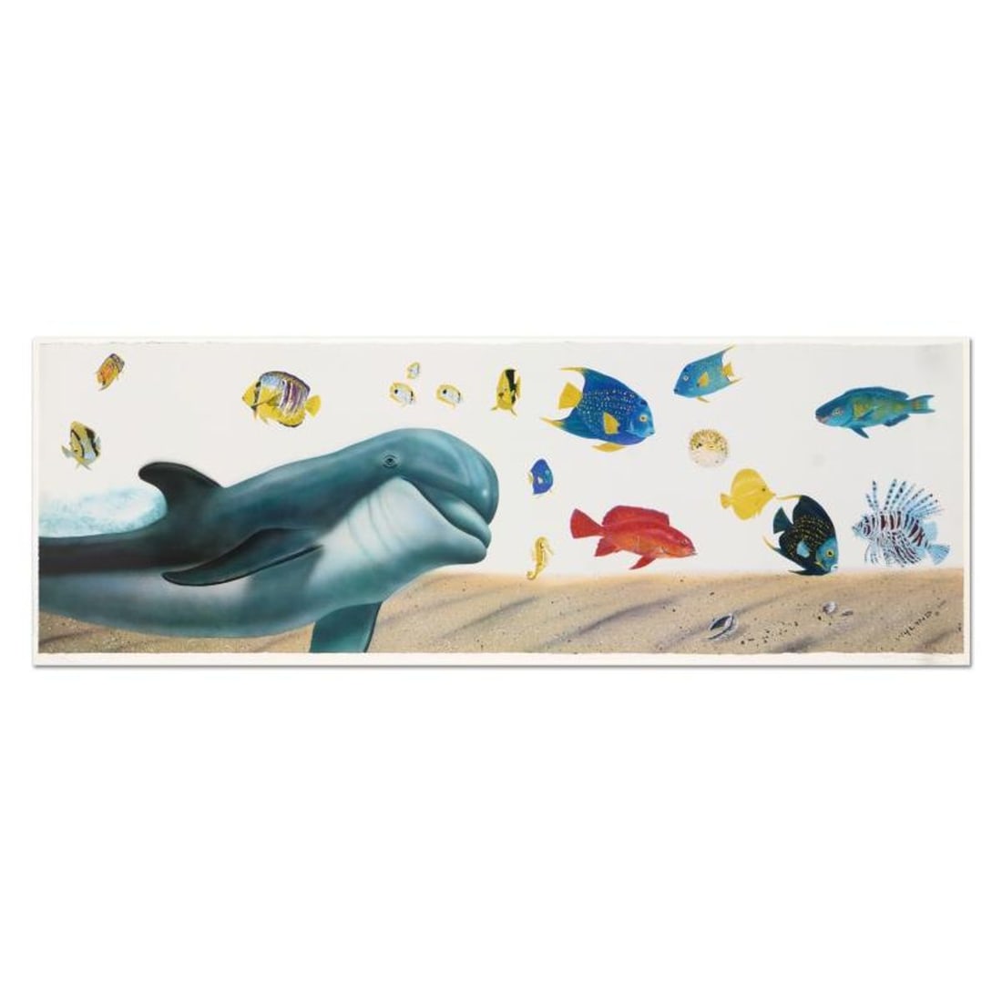 Wyland, "Underwater Paradise" Limited Edition Lithograph, Numbered and Hand Signed with Certificate: Underwater Paradise is a limited edition lithograph on paper by Wyland, numbered and hand signed by the artist. Includes Certificate of Authenticity. Measures approx. 38.5" x 13.5" (image). Reference#