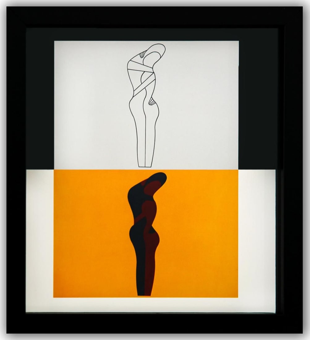 Victor Vasarely- Heliogravure Print "Amor - II (A, B)": Artist: Victor Vasarely. Medium: Heliogravure Print. Title: Amor - II (A, B). Size: 11" x 10". Measures approx. 13" x 12" (framed). Additional: Custom Framed. Reference#: 21470.