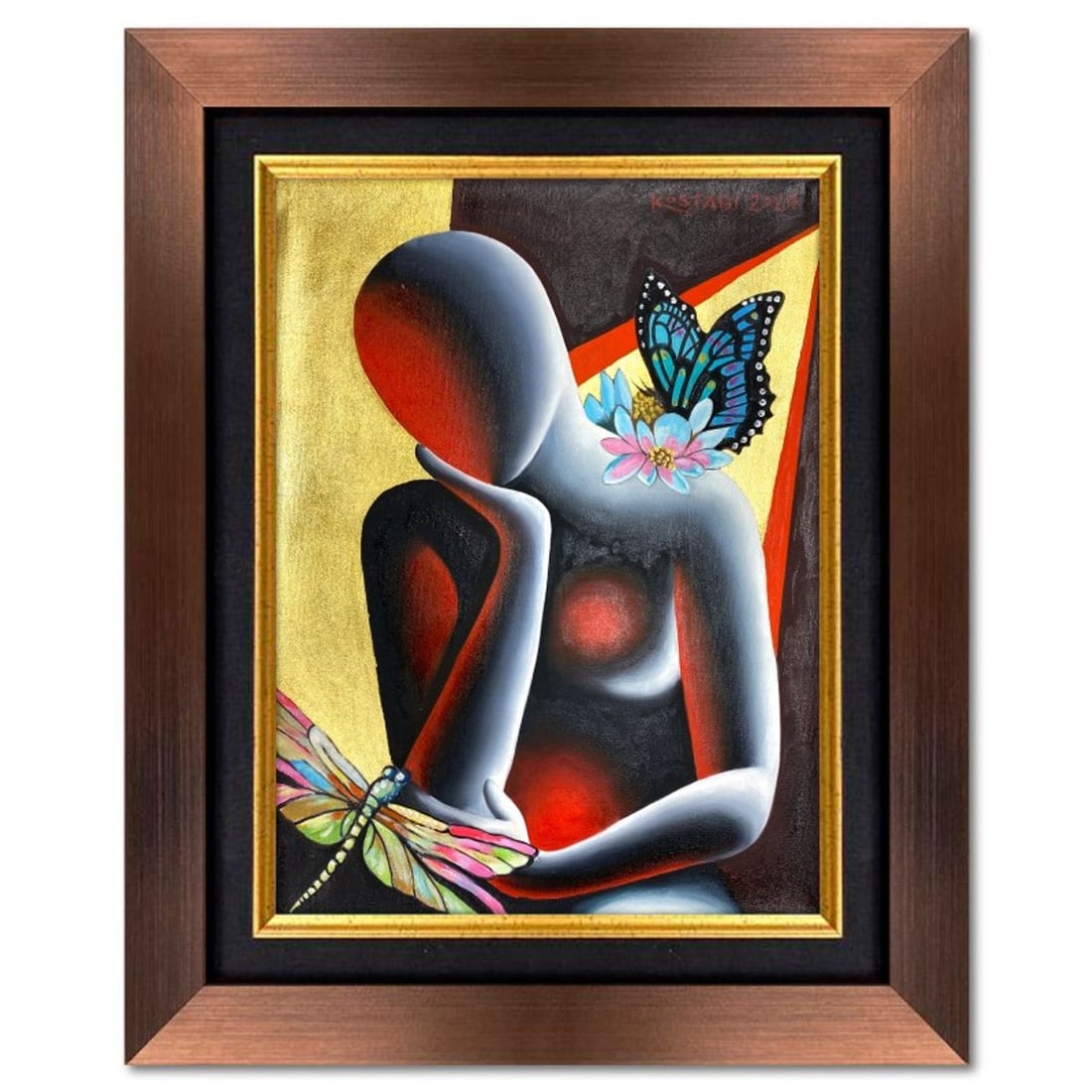 Mark Kostabi, "Our Golden Moment" Framed Original Oil Painting on Canvas, Hand Signed with COA: Our Golden Moment is an original oil painting on canvas by Mark Kostabi, hand signed by the artist. This piece comes custom framed. Includes Certificate of Authenticity. Measures approx. 33.5" x 27.5"