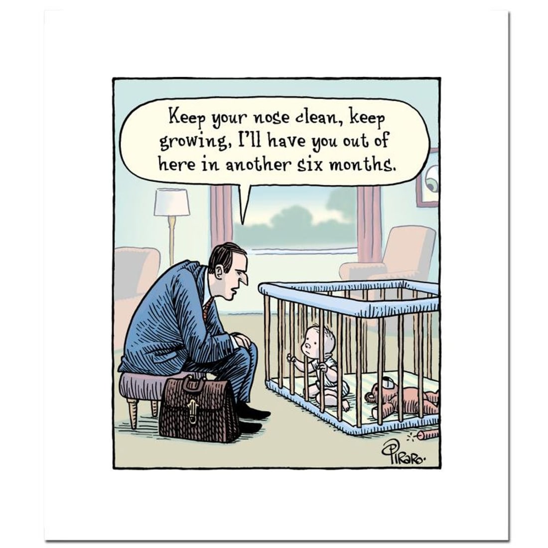 Bizarro, "Baby Jail" Numbered Limited Edition Hand Signed by Creator Dan Piraro; Letter of: Baby Jail is a limited edition giclee on paper by Dan Piraro, creator of the critically acclaimed and award winning comic strip, Bizarro! This piece is numbered and hand signed by the artist and inclu