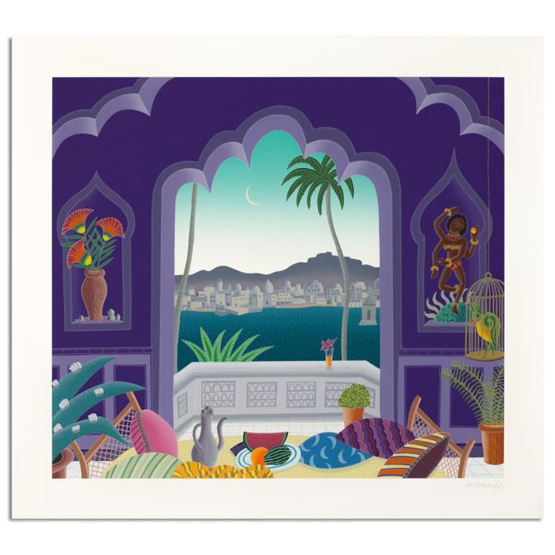 Thomas Mcknight, "Jaipur Lake Pavilion" Limited Edition Serigraph, Numbered and Hand Signed with: Jaipur Lake Pavilion is a limited edition serigraph on paper by Thomas Mcknight, numbered and hand signed by the artist. Includes Letter of Authenticity. Measures approx. 32" x 32" (border), 24" x 27"