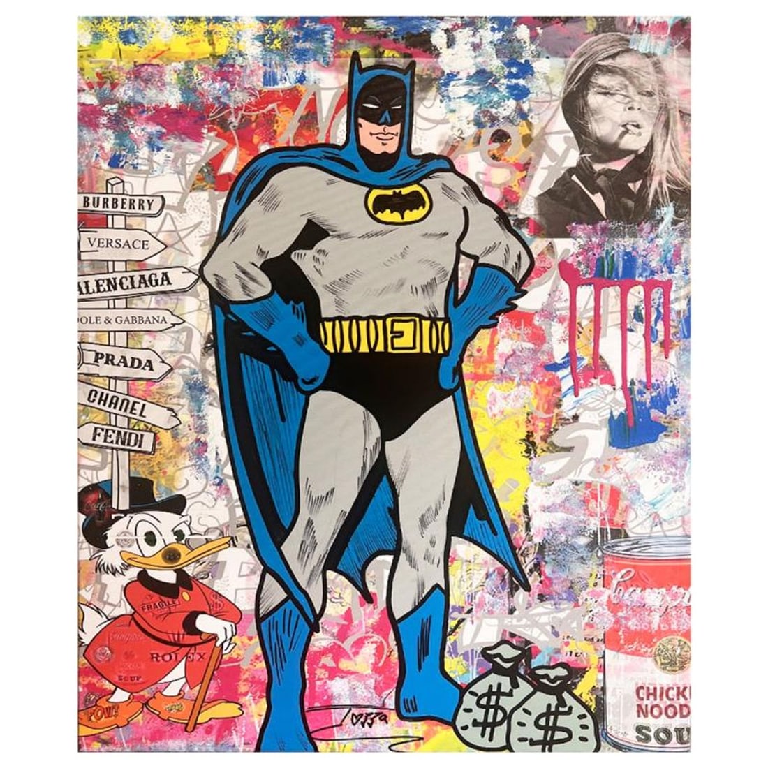 Jozza, "Batman is Back" Unique Mixed Media on Canvas, Hand Signed Inverso with Letter of: Batman is Back is a unique mixed media acrylic on gallery wrapped canvas by Jozza. This piece is hand signed and titled in verso. Includes Letter of Authenticity. Measures approximately 48" x 38" (ima
