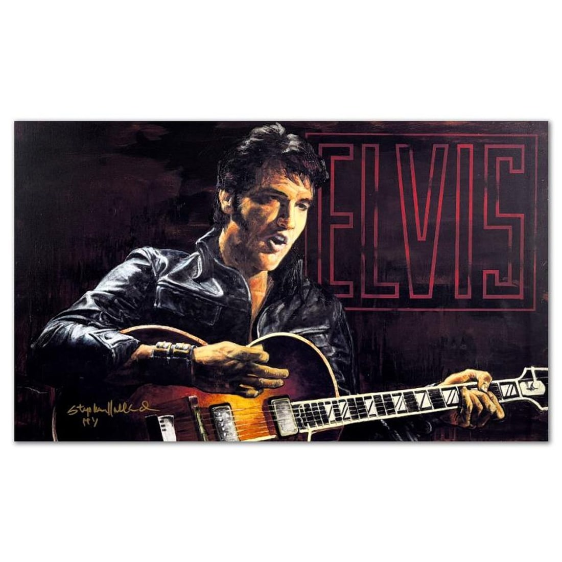 Stephen Holland, "Elvis" Limited Edition on Canvas, PP Numbered 1 and Hand Signed with Certificate: Elvis is a limited edition giclee on stretched canvas by Stephen Holland, PP numbered 1 and hand signed by the artist. Includes Certificate of Authenticity. Measures approx. 25.5" x 42" (image).There 