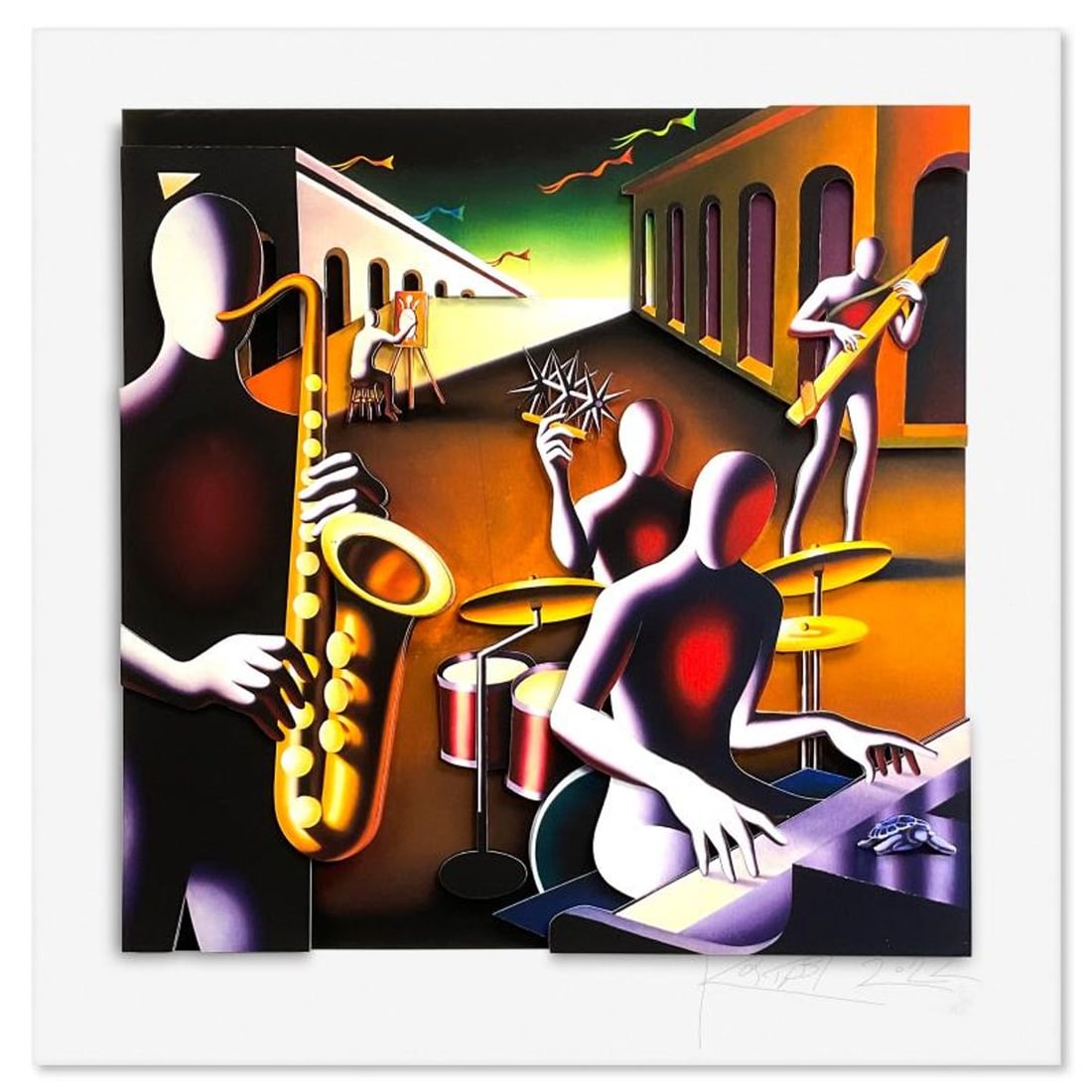 Mark Kostabi, "Metaphysical Harmony" Limited Edition 3D Construction, Numbered and Hand Signed with: Metaphysical Harmony is a limited edition 3D construction on paper by Mark Kostabi, hand signed by the artist. Includes Letter of Authenticity. Measures approx. 24" x 24" (with border). Reference#: 91