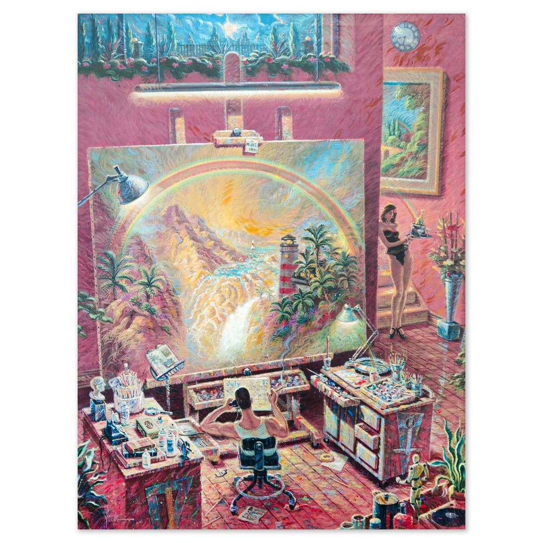 Michael Young- Giclee on Canvas "Business Before Pleasure": Artist: Michael Young. Medium: Giclee on Canvas. Title: Business Before Pleasure. Size: 48" x 36". Signature: Hand Signed and Numbered. Certificate of Authenticity: Is included. Additional: 3/100.