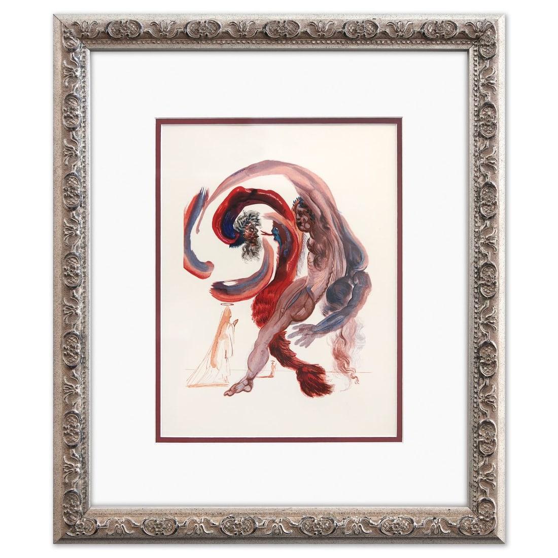Salvador Dali- Original Color Woodcut on B.F.K. Rives Paper "Purgatory 18": Artist: Salvador Dali. Medium: Original Color Woodcut on B.F.K. Rives Paper. Title: Purgatory 18. Size: 13" x 10". Measures approx. 20" x 17" (framed). Certificate of Authenticity: Is included. Additi