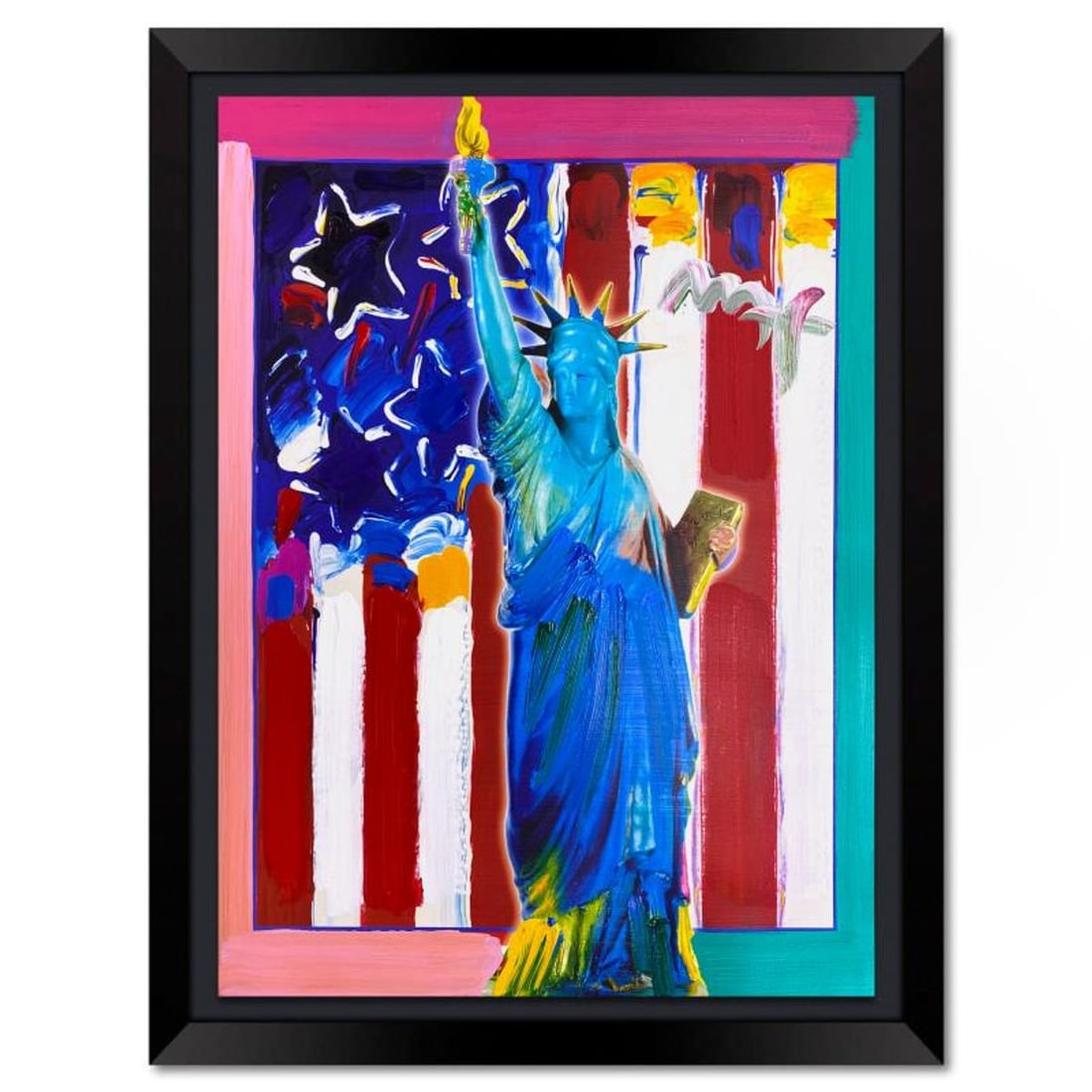 Peter Max, "United We Stand" Framed One-of-a-Kind Mixed Media, Hand Signed with Registration Number (1 of 2)