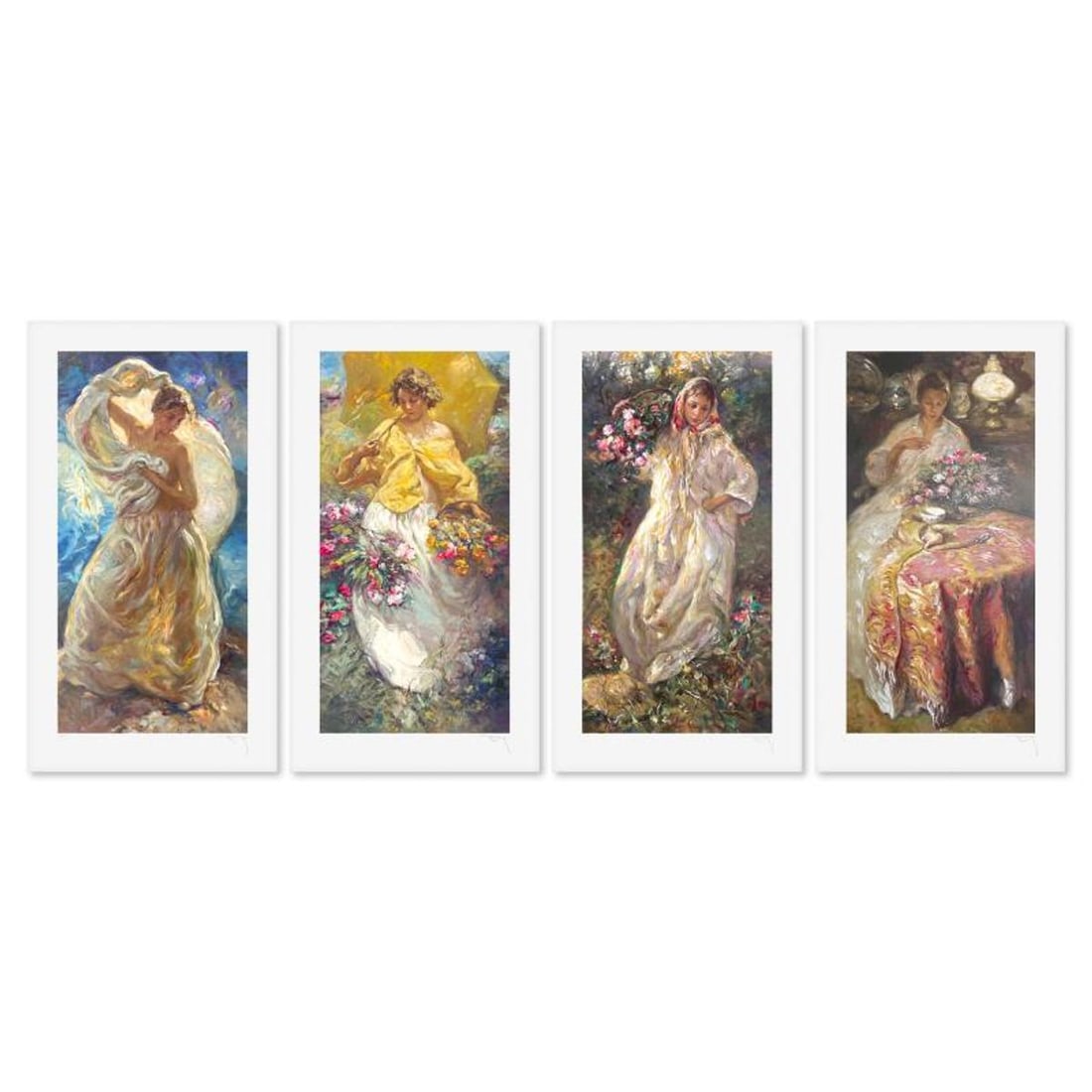 Royo, "Four Seasons (Suite)" Limited Edition Printer's Proof Serigraph, Numbered and Hand Signed: Four Seasons (Suite) is a 4-piece limited edition printer's proof serigraph suite on paper by Royo. This item consists of the titles, "Spring", "Summer", "Fall" and "Winter". Each piece is hand signed
