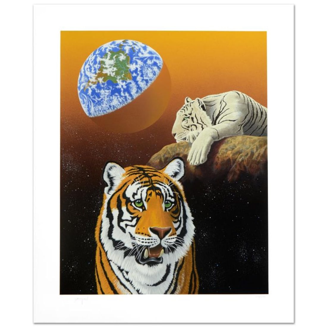 William Schimmel, "Our Home Too III (Tigers)" Limited Edition Serigraph, Numbered and Hand Signed: Our Home Too III (Tigers) is a limited edition serigraph on paper by William Schimmel, numbered and hand signed by the artist! Includes Certificate of Authenticity! Measures approx. 28" x 34" (with bo