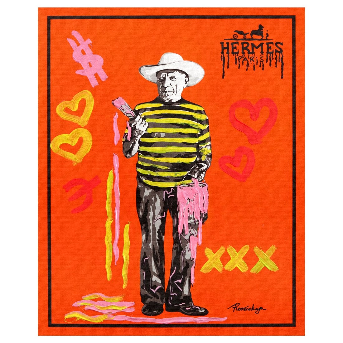 Nastya Rovenskaya- Original Mixed Media on Canvas "I am Pablo": Artist: Nastya Rovenskaya. Medium: Original Mixed Media on Canvas. Title: I am Pablo. Size: 20" x 16". Signature: Hand Signed by the artist. Certificate of Authenticity: From the publisher. Reference#