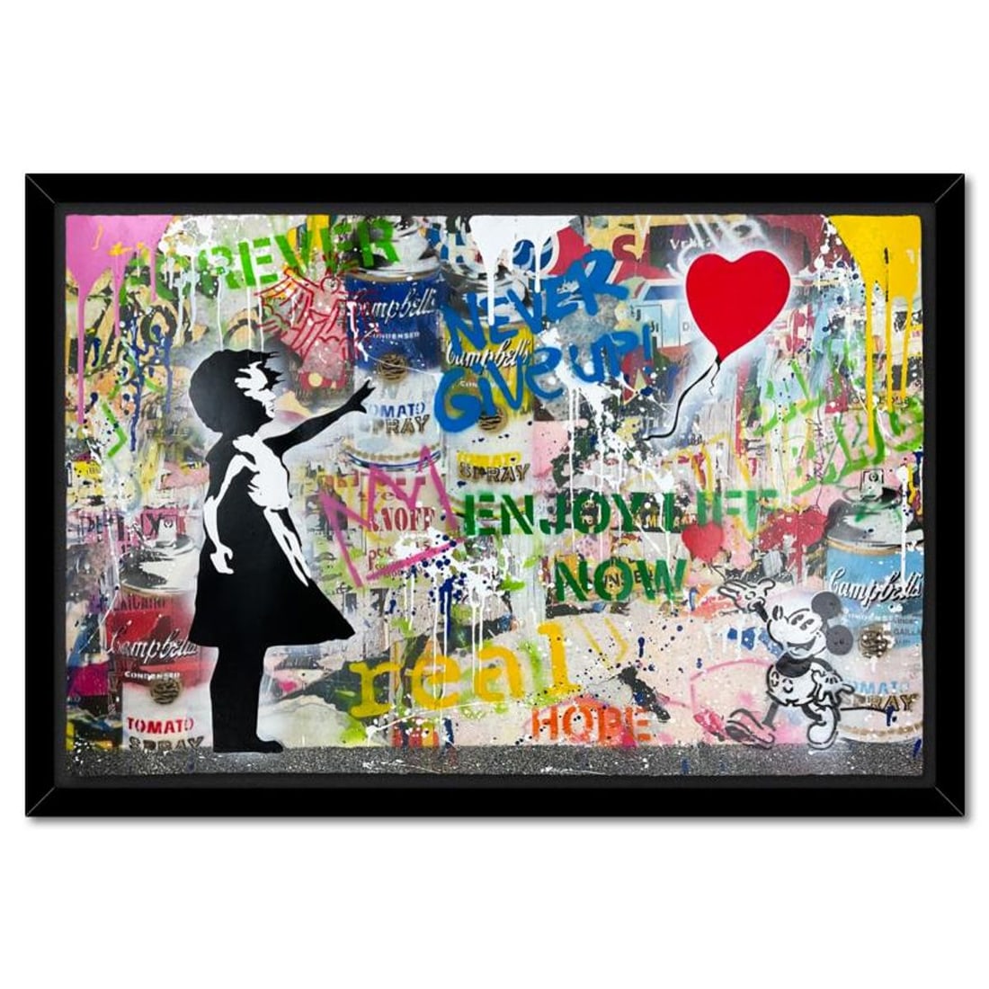 Mr. Brainwash, "Ballon Girl" Framed Mixed Media Original, Hand Signed with Certificate of: Ballon Girl is a mixed media original on deckle edge paper by Mr. Brainwash, hand signed and bearing the thumbprint of the artist inverso. This piece comes custom framed. Includes Certificate of Authe