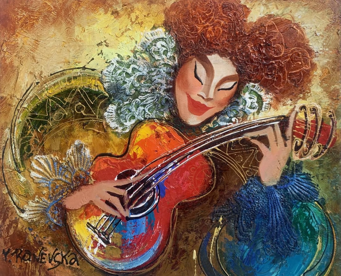 Ronevsko- Original painting on canvas "Musician": Artist: Ronevsko. Medium: Original painting on canvas . Title: Musician. Size: 24" x 36". Reference#: 25005.