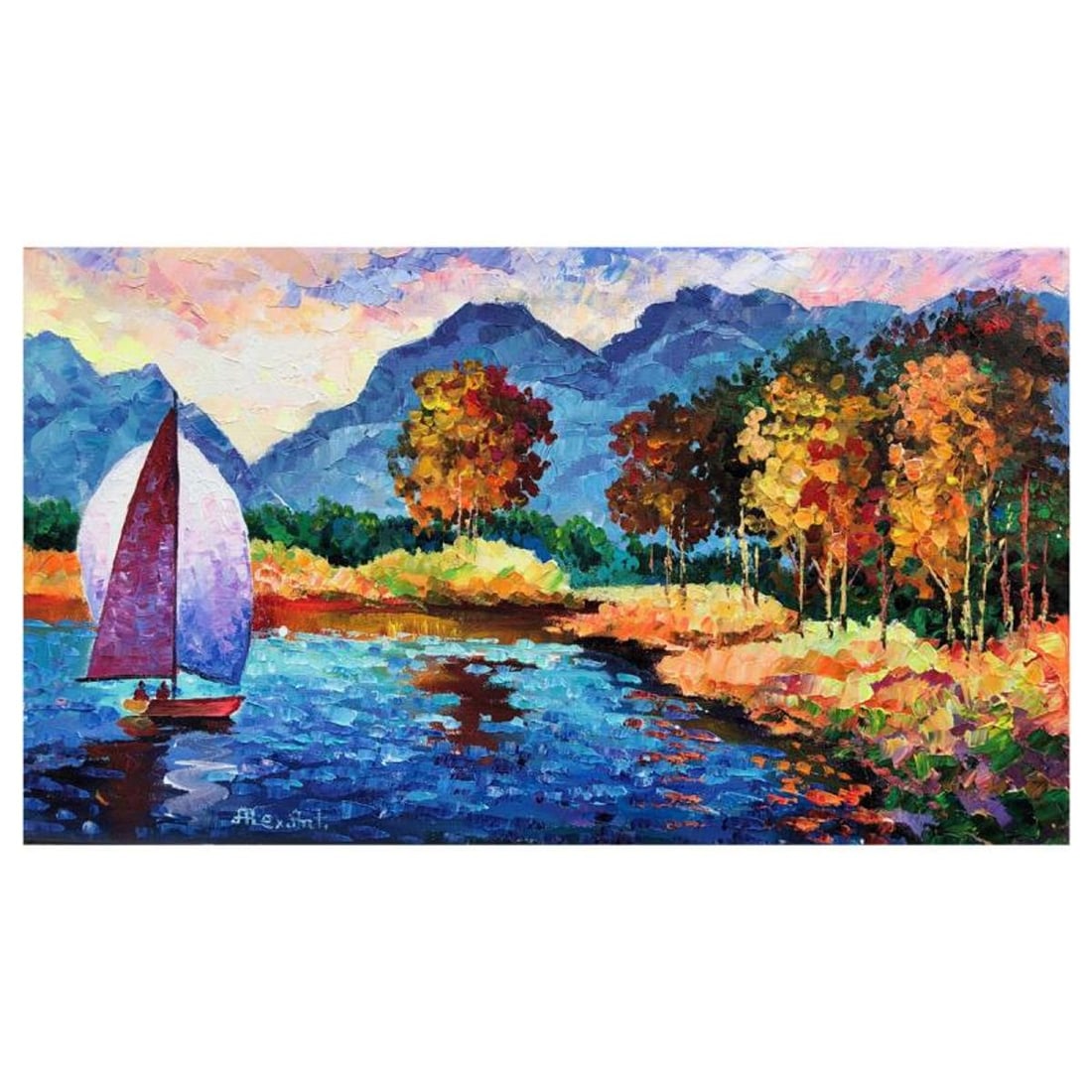Alexander Antanenka, "Sailing In Switzerland" Original Painting on Canvas, Hand Signed with Letter (1 of 10)