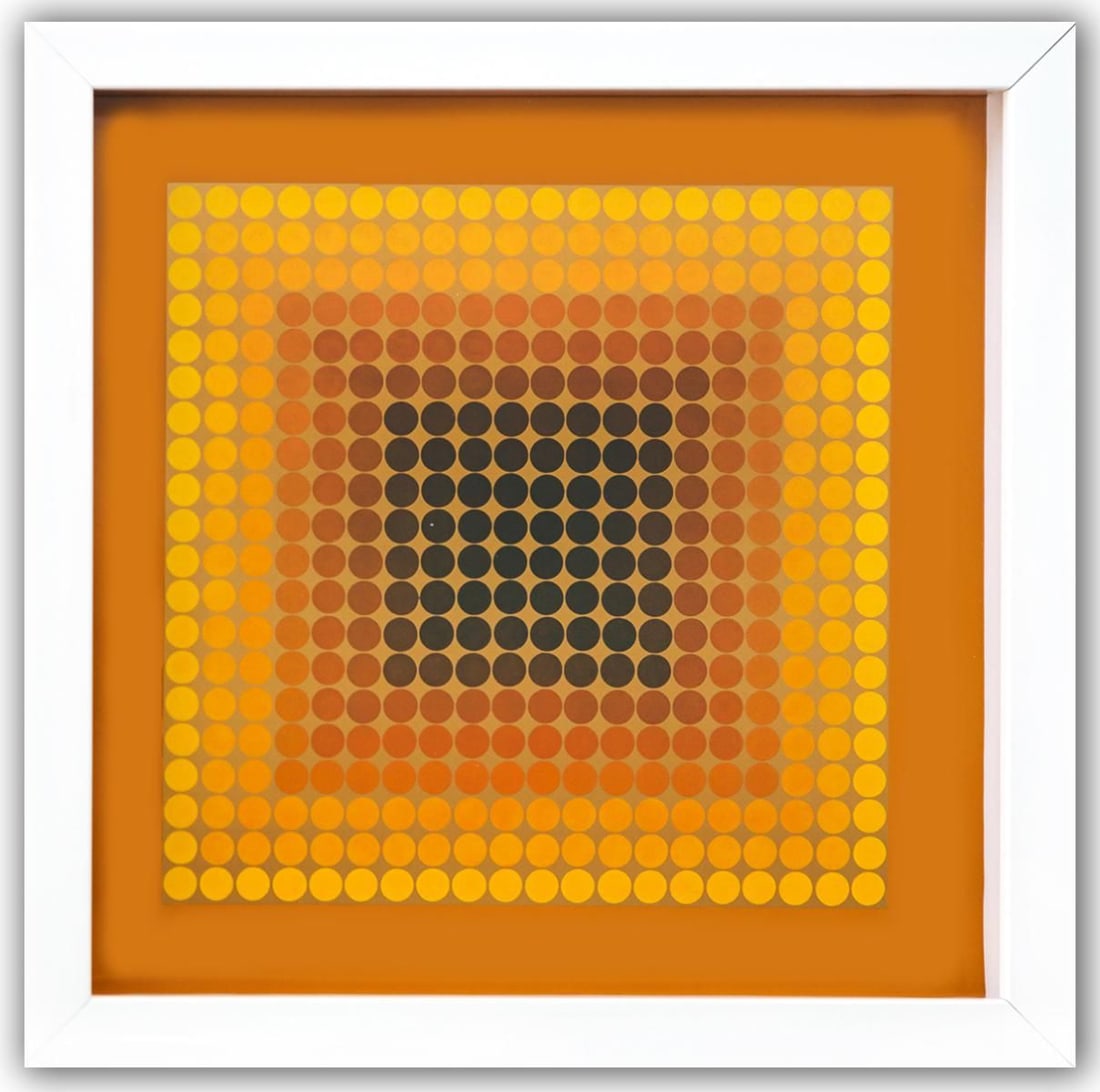 Victor Vasarely- Heliogravure Print "Untitled": Artist: Victor Vasarely. Medium: Heliogravure Print. Title: Untitled. Size: 10" x 10". Measures approx. 12" x 12" (framed). Additional: Custom Framed. Reference#: 21454.