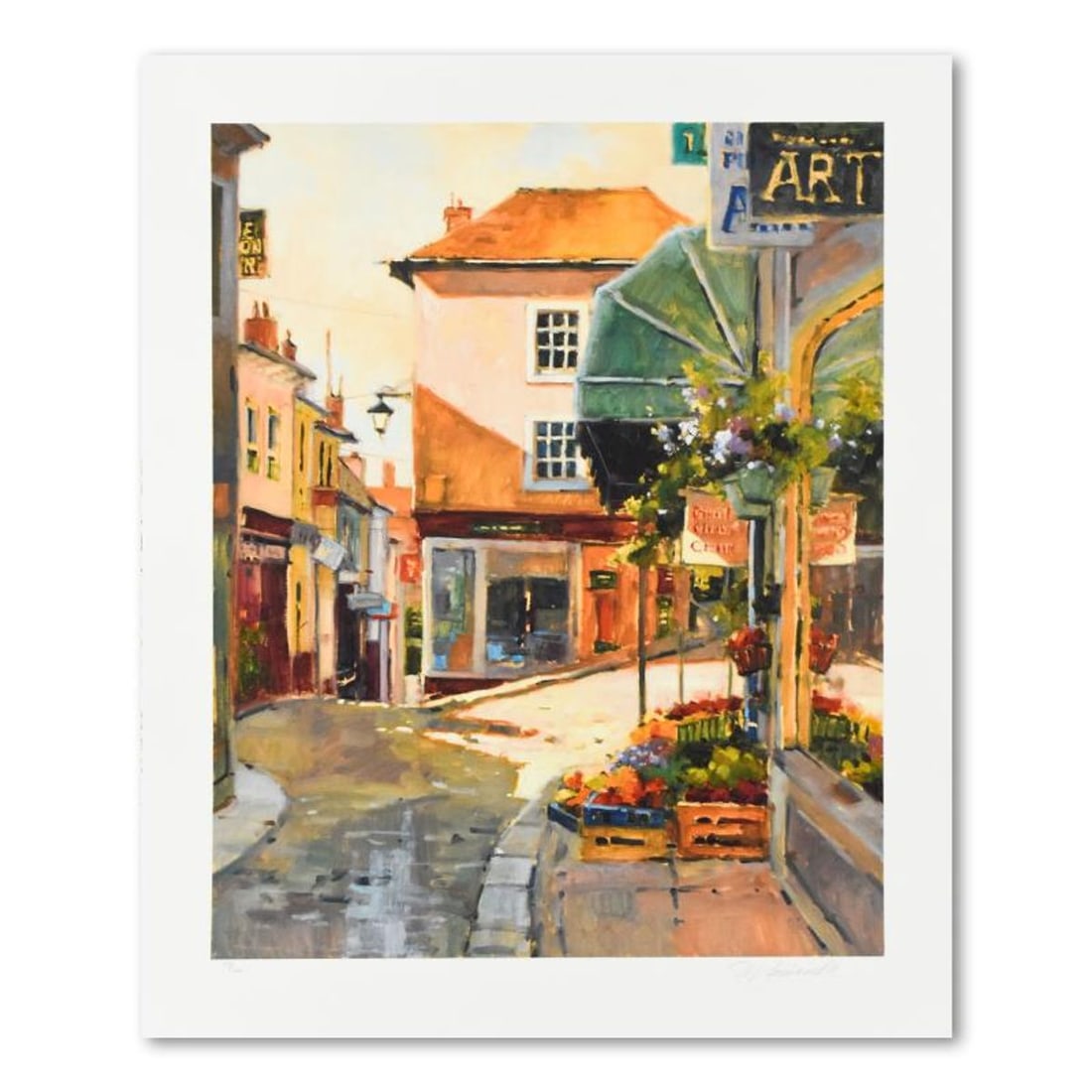 Marilyn Simandle, "Cobblestone Village" Limited Edition, Numbered and Hand Signed with Letter of: Cobblestone Village is a limited edition giclee on paper by Marilyn Simandle, numbered and hand signed by the artist. Includes Letter of Authenticity. Measures approx. 29" x 35.5" (border), 24" x 30" 