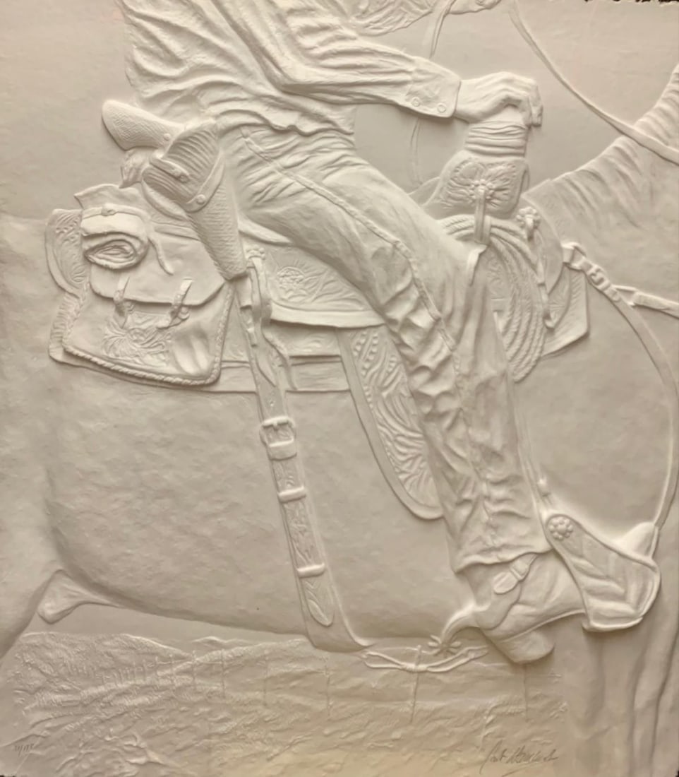 Carlo Wahlbeck- Cast Paper wall sculpture: Artist: Carlo Wahlbeck. Medium: Cast Paper wall sculpture. Measures approx. 30" x 40" (framed). Signature: Hand Signed and Numbered. Additional: In very good condition please excuse refecltion on plex