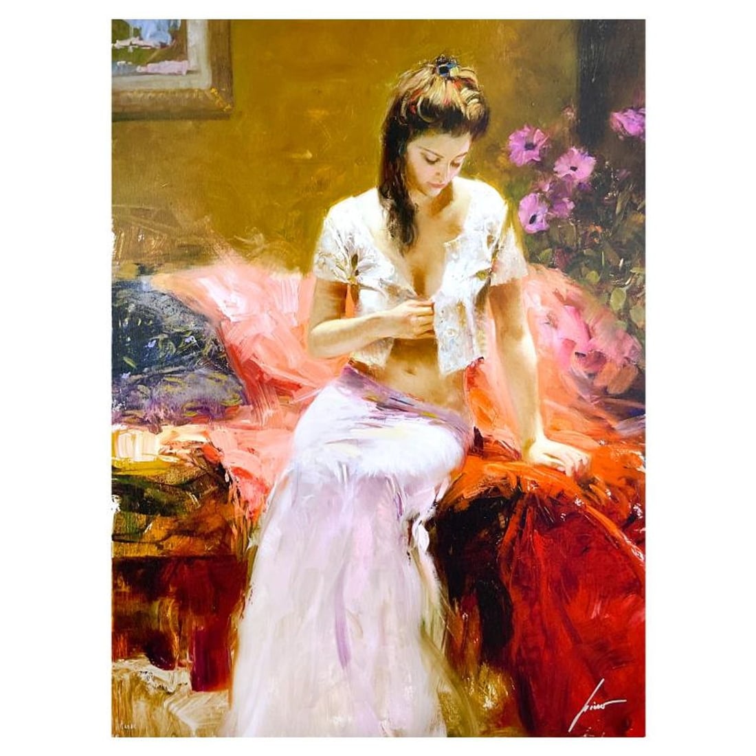 #1 in Edition: Pino (1939-2010), "Into the Night" Limited Edition on Canvas, HC Numbered 1/25 and: Into the Night is a limited edition giclee on canvas by Pino (1939-2010), HC numbered 1/25 and hand signed by the artist. Includes Certificate of Authenticity. Measures approx. 40" x 30" (image).