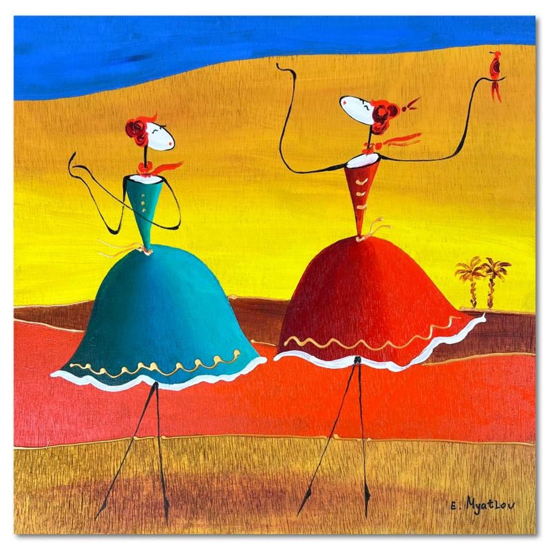 Ester Myatlov, Hand Signed Original Painting on Wood Panel with Letter of Authenticity.: This is an original painting oil on wood panel by Ester Myatlov. Hand signed by the artist, this piece comes with a letter of authenticity. Measures approximately 10" x 10" (image).