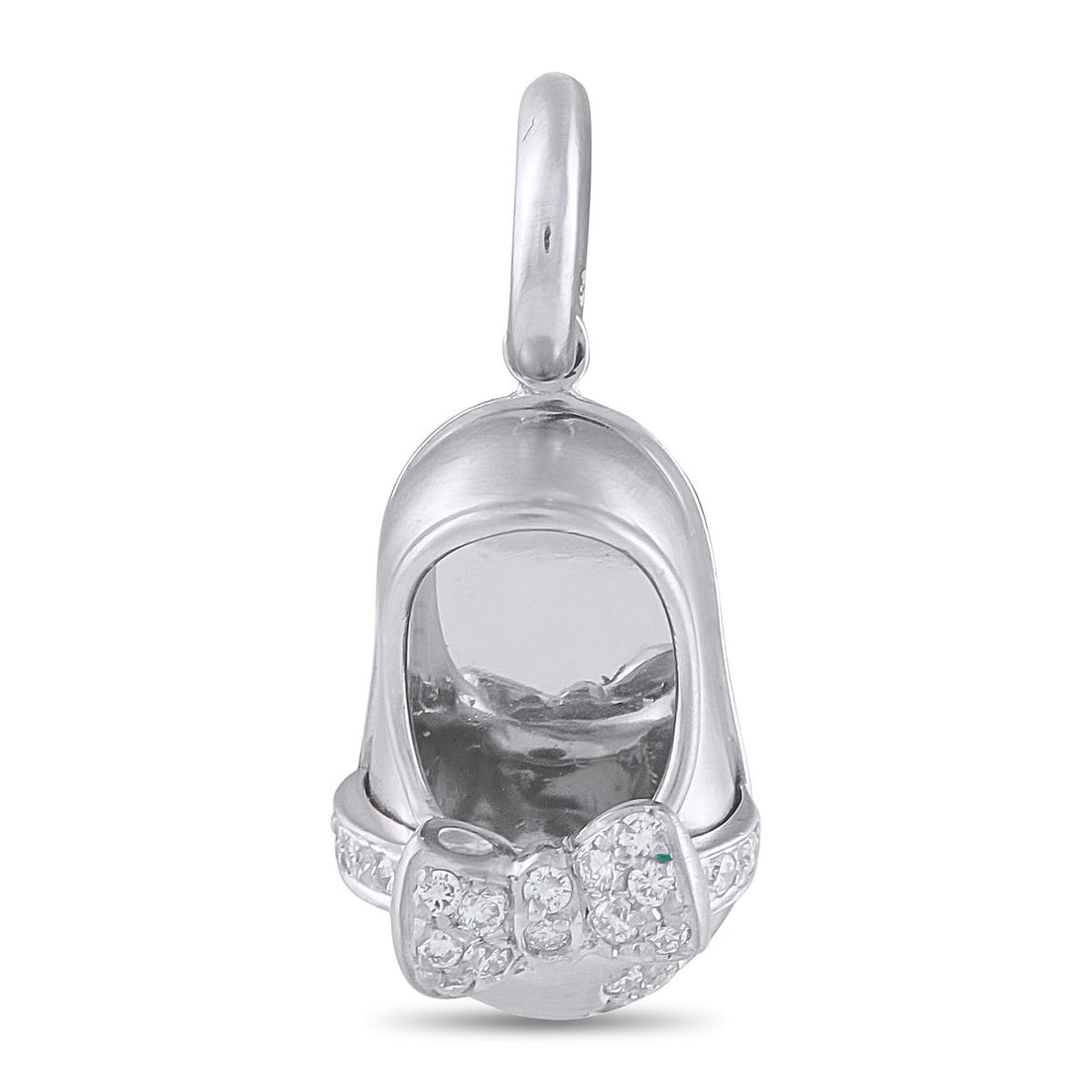 AARON BASHA BABY SHOE 18K WHITE GOLD DIAMOND BALLET SHOE CHARM: A part of the Baby Shoe collection, this Aaron Basha ballet shoe charm is incredibly sweet. Inset Diamonds elevate this piece, accenting the bow strap and the toe of the design. This exquisite accesso