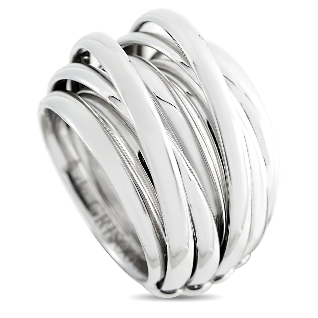 DE GRISOGONO ALLEGRA 18K WHITE GOLD RING: Despite its simplicity, this de Grisogono Allegra ring will continually make a statement. This piece from the highly sought after luxury brand includes multiple bands crafted from 18K White Gold. It m