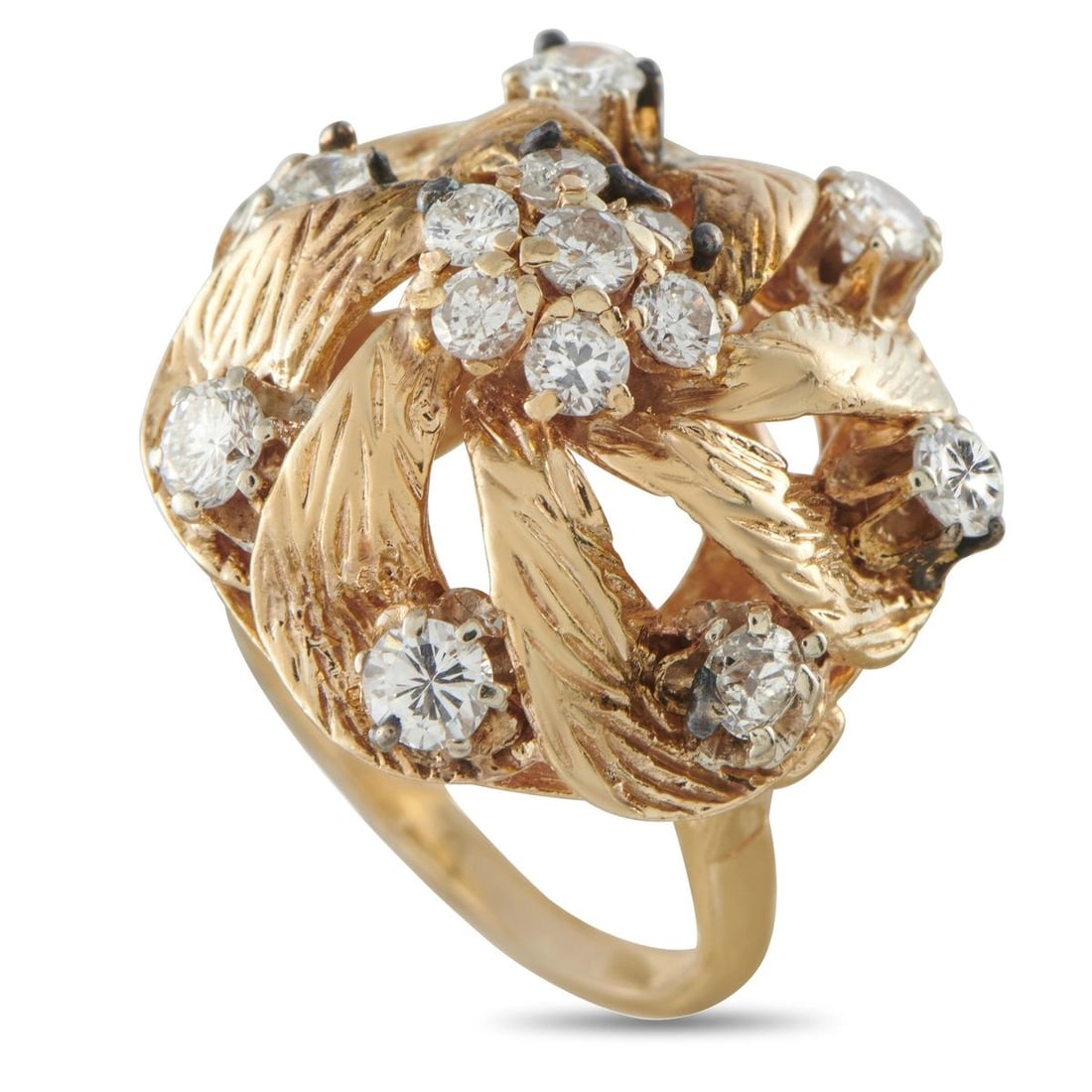 14K YELLOW GOLD 1.20CT DIAMOND RING: A striking ring in 14K yellow gold, set with diamonds totaling 1.20 carats. The substantial top features a bold diamond cluster arrangement, while the tapered band adds classic refinement to the desig