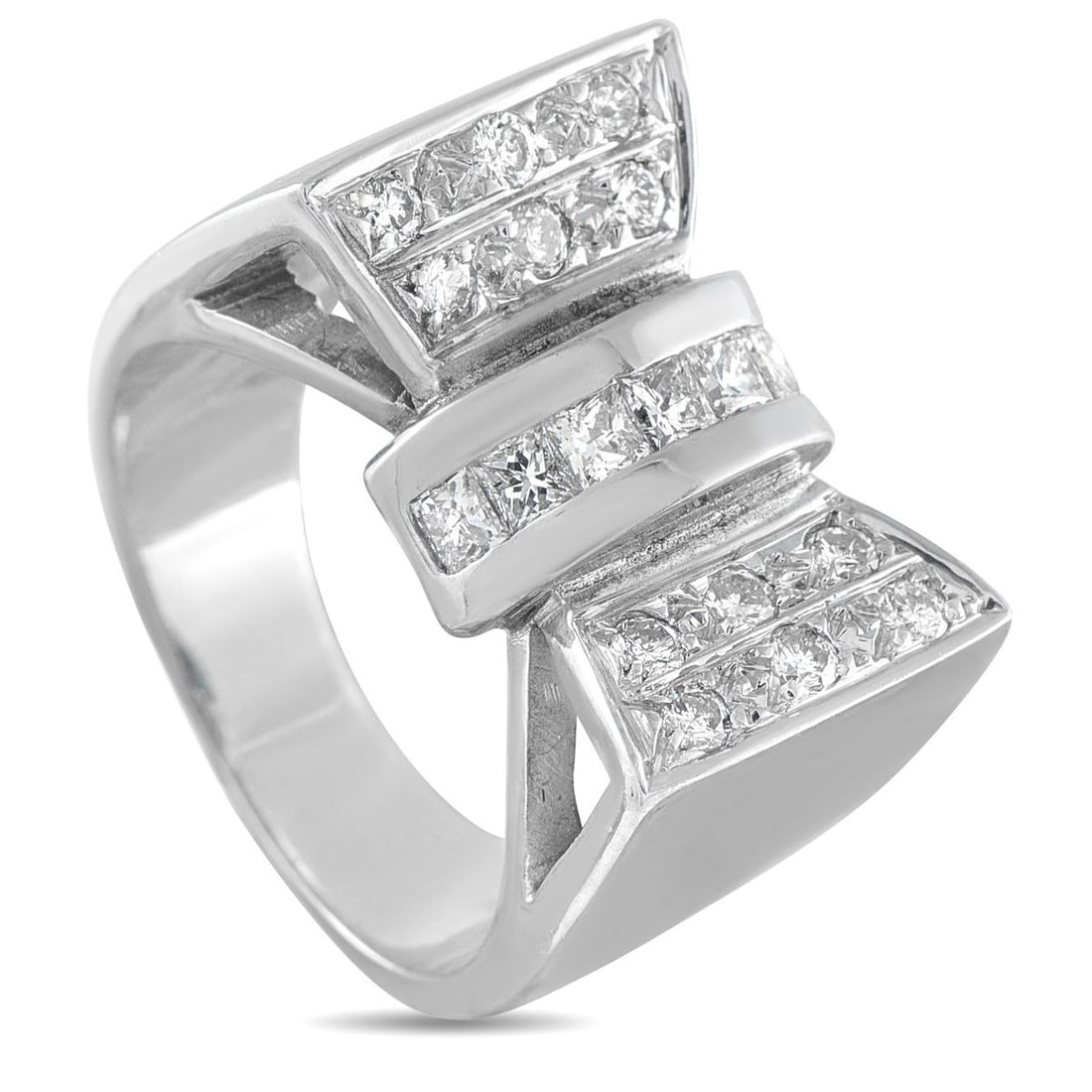 14K WHITE GOLD 1.06CT DIAMOND BOW RING: This luxury ring is filled with feminine charm. Crafted from 14K White Gold, the bow motif comes to life thanks to sparkling Diamonds totaling. 1.06 carats. A 5mm wide band and a 5mm top height make i