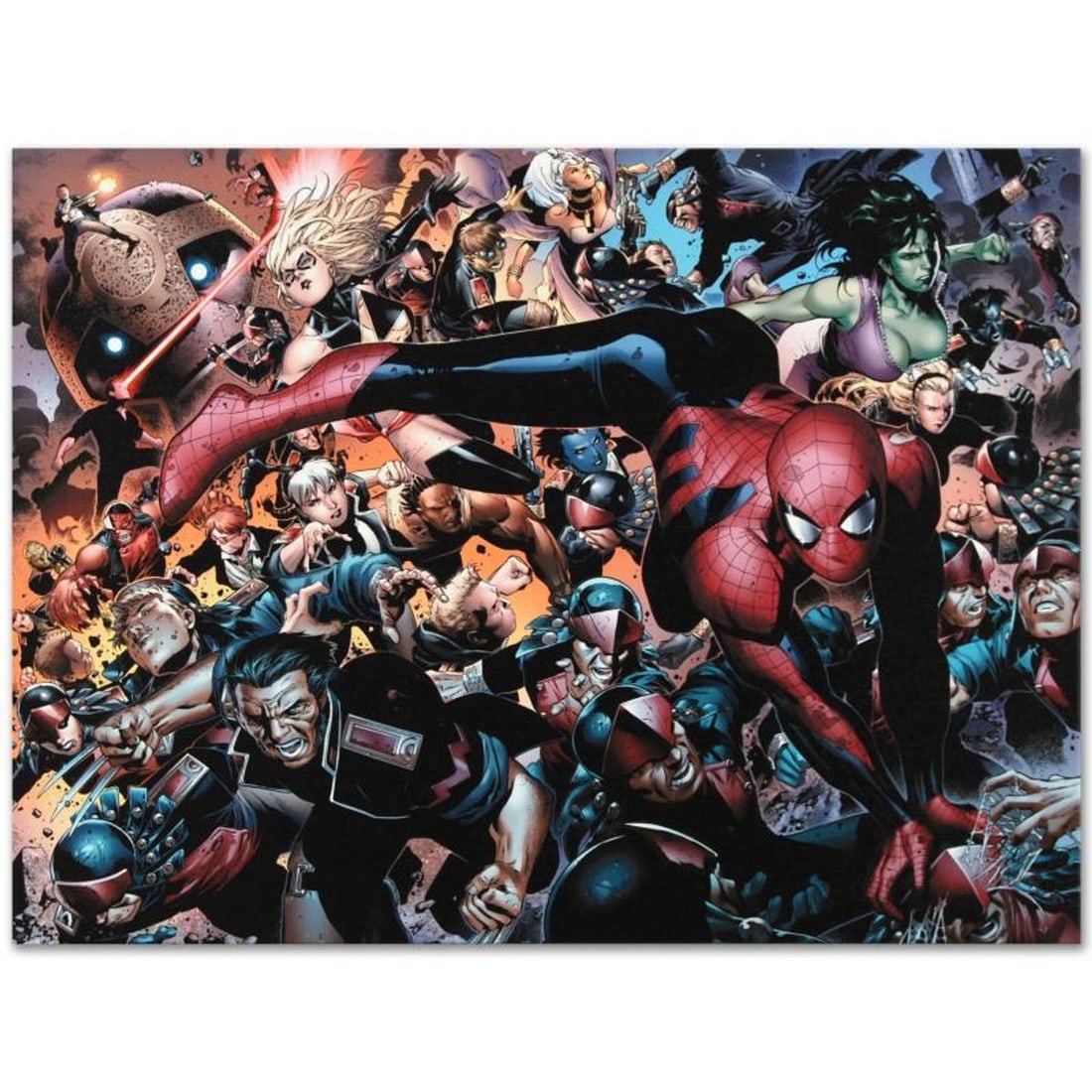 Marvel Comics "New Avengers #45" Numbered Limited Edition Giclee on Canvas by Jim Cheung with COA.: A piece of comic book history, this limited edition, from original art by Jim Cheung, depicts a plethora of classic characters from the Marvel Universe. Jim Cheung was named as one of 2005's "Young Gu