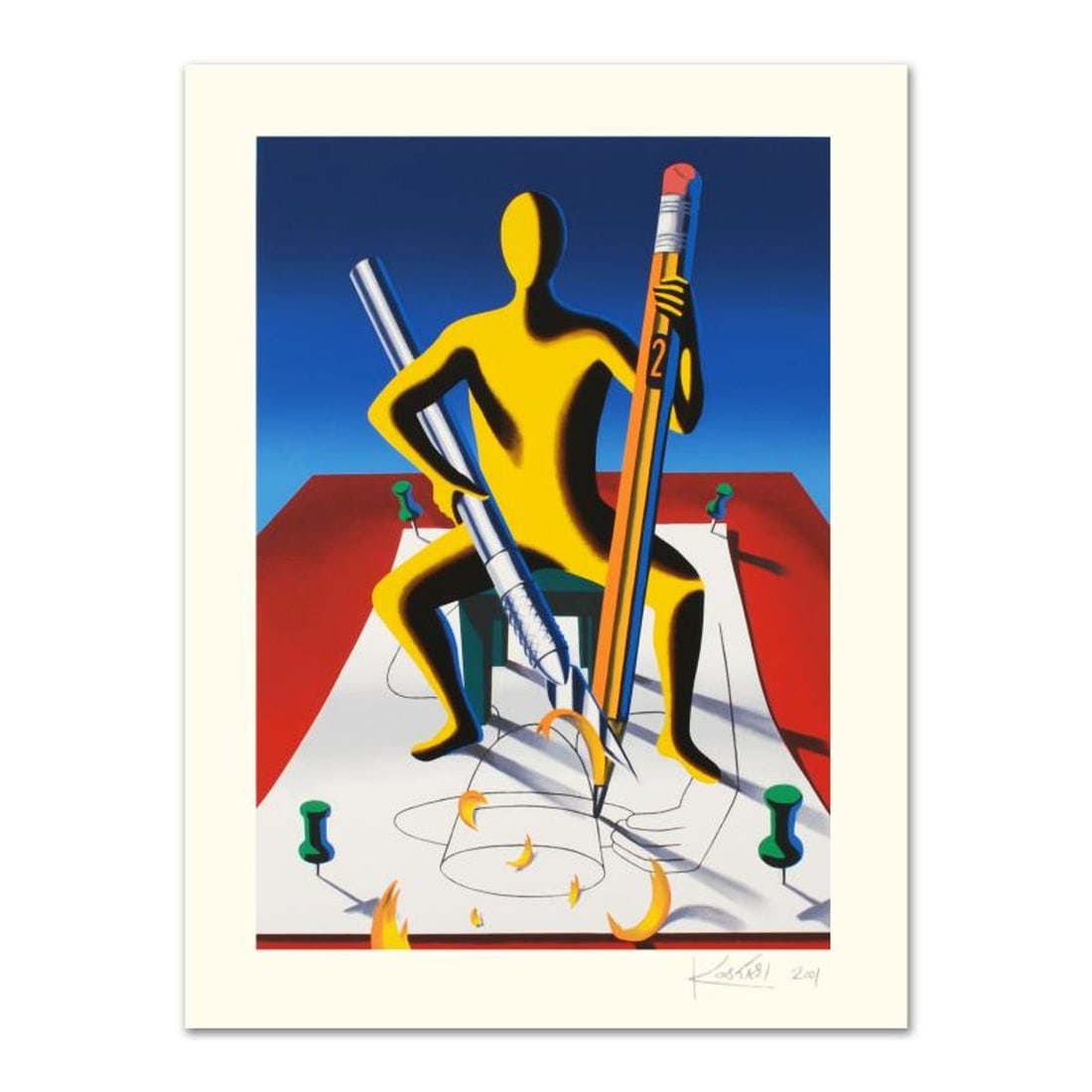 Mark Kostabi, "Careful With That Ax, Eugene" Limited Edition Serigraph, Numbered and Hand Signed (1 of 1)