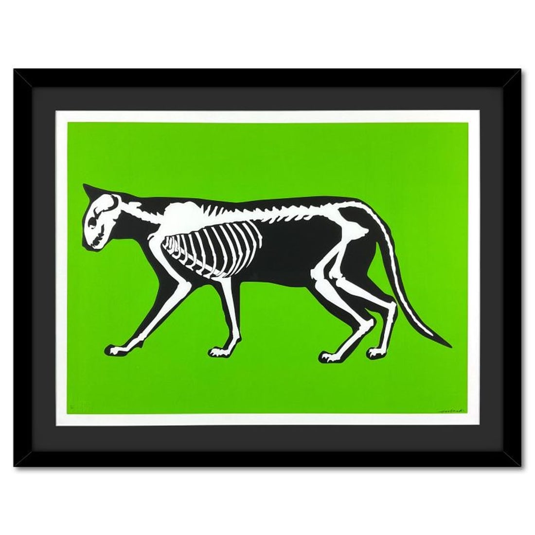 Hijack, "Skeleton Cat (Green)" Framed Limited Edition Silkscreen, Numbered and Hand Signed with: Skeleton Cat (Green) is a limited edition silkscreen on paper by Hijack (son of acclaimed artist Mr. Brainwash), numbered and hand signed by the artist. Includes Letter of Authenticity. This piece com