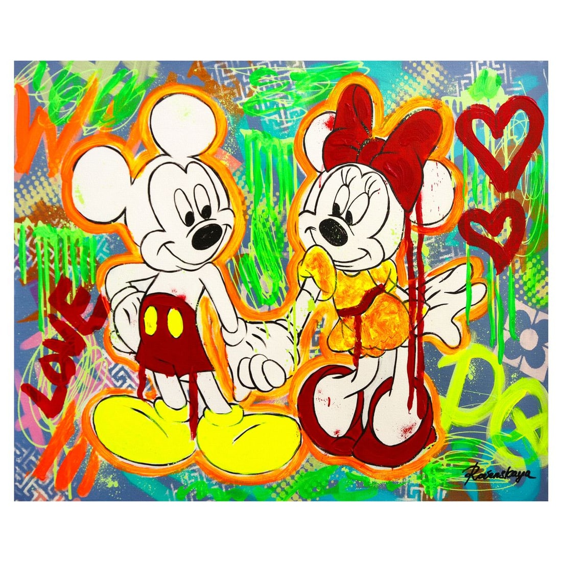 Nastya Rovenskaya- Mixed Media on Canvas "Love in Red": Artist: Nastya Rovenskaya. Medium: Mixed Media on Canvas. Title: Love in Red. Size: 20" x 24". Signature: Hand signed. Certificate of Authenticity: Is included. Reference#: 49427.