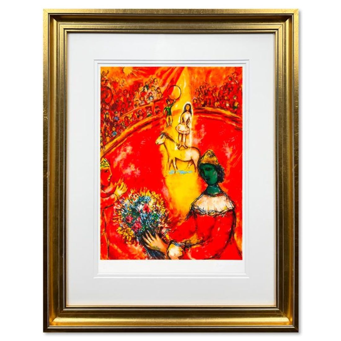 Marc Chagall (1887-1985), "The Circus" Framed Limited Edition Lithograph with Letter of: The Circus is a framed limited edition lithograph on paper by Marc Chagall (1887-1985). Printed by Atelier Mourlot in Paris and authorized by the Chagall Estate and ADAGP Paris , the piece is plate si