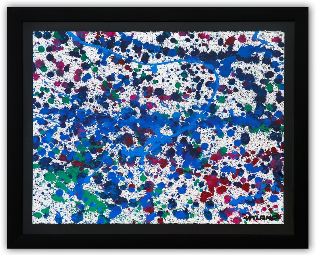 Wyland- Original Watercolor Painting on Deckle Edge Paper "Abstract Drip": Artist: Wyland. Medium: Original Watercolor Painting on Deckle Edge Paper. Title: Abstract Drip. Size: 22" x 30". Measures approx. 29" x 36" (framed). Signature: Hand Signed by the artist. Certificate