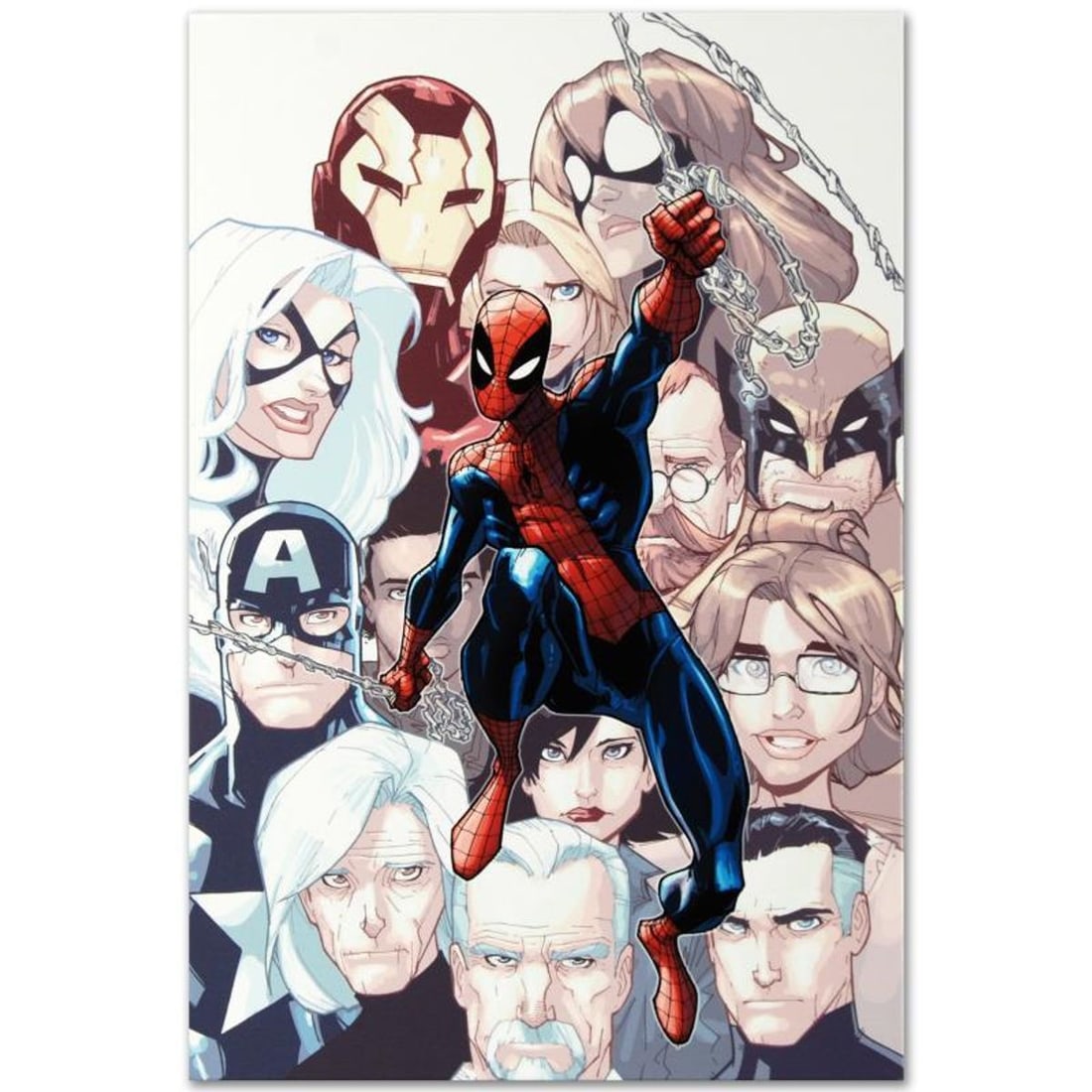 Marvel Comics "The Amazing Spider-Man #648" Numbered Limited Edition Giclee on Canvas by Humberto: A piece of comic book history, this limited edition, from original art by Humberto Ramos, depicts the classic characters Spider-Man, Captain America, and Iron Man, among others. Mexican comic book art