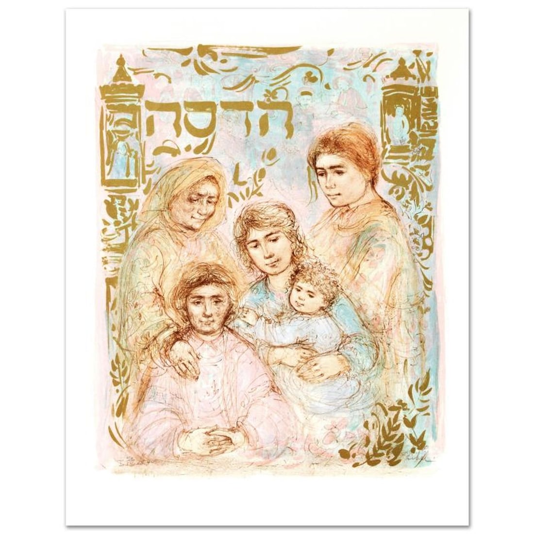 Hadassah, The Generation Limited Edition Lithograph by Edna Hibel, Numbered and Hand Signed with: Hadassah - The Generation is a limited edition lithograph on paper, numbered and hand signed by Edna Hibel. Includes Certificate of Authenticity! Measures approx. 20" x 25.5" (with border), 17" x 21.5