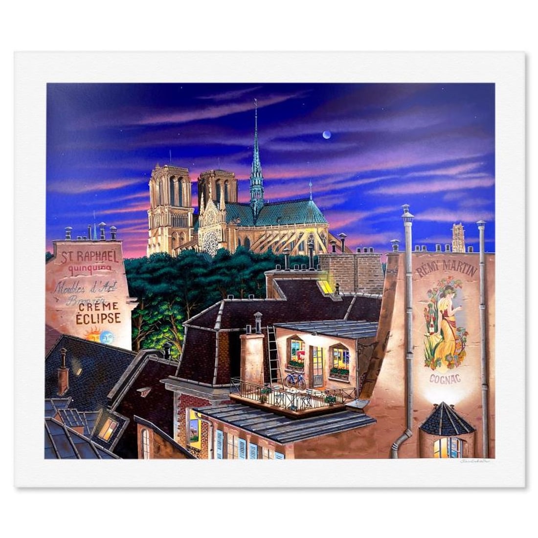 Liudmila Kondakova, "Notre Dame at Dusk" Limited Edition Serigraph, Numbered and Hand Signed with: Notre Dame at Dusk is a limited edition serigraph on paper by Liudmila Kondakova, hand signed by the artist. Includes Letter of Authenticity. Measures approx. 35" x 41" (border), 30" x 36" (image). Re