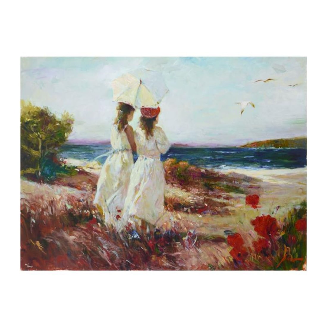 Pino (1939-2010), "Sister" Limited Edition Hand Embellished Giclee on Canvas. Numbered and Hand: Pino's portraits allow glimpses into intensely personal, intimate spaces, conveying emotion through rich, warm color and sensual brushwork. "Sister" is a hand embellished limited edition giclee on can