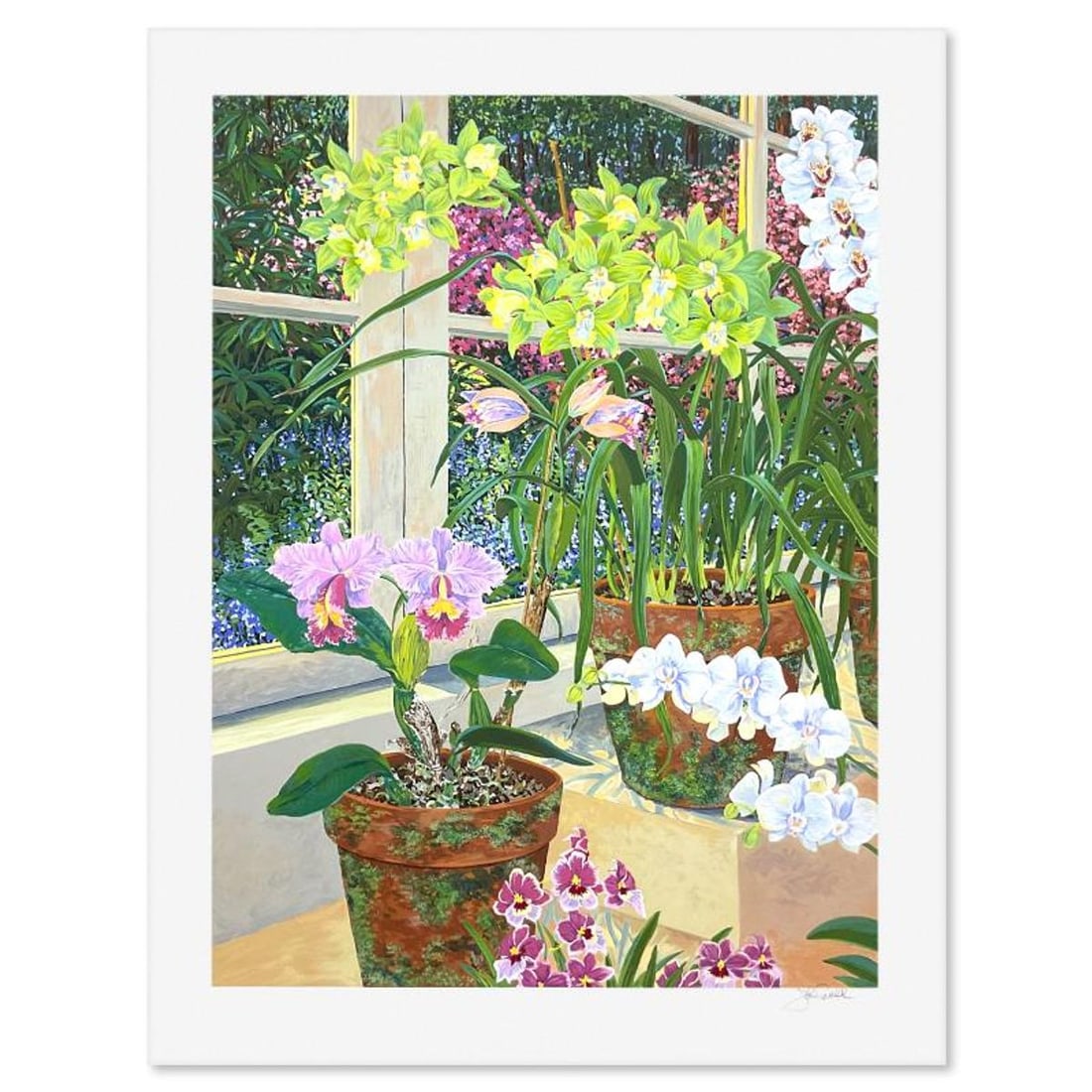 John Powell, "Orchids and Sunlight" Limited Edition Printer's Proof Serigraph, Numbered and Hand: Orchids and Sunlight is a limited edition printer's proof serigraph on paper by John Powell, numbered and hand signed by the artist. Includes Letter of Authenticity. Measures approx. 39" x 30" (border
