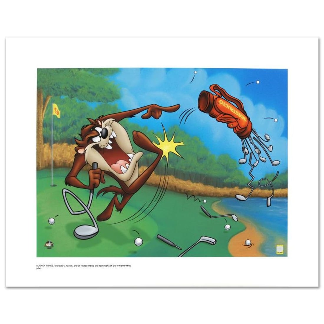 Terrible Taz Golf Limited Edition Giclee from Warner Bros., Numbered with Hologram Seal and: Terrible Taz Golf is a limited edition giclee on paper from Warner Bros., numbered with hologram seal of Authenticity. Also, includes Certificate of Authenticity! Measures approx. 20" x 16" (with bord