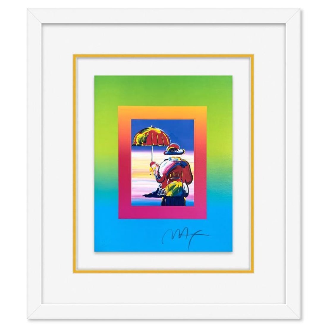 Peter Max, "Umbrella Man on Blends" Framed Limited Edition Lithograph, Numbered and Hand Signed with: Umbrella Man on Blends is a limited edition lithograph on paper by Peter Max, numbered and hand signed by the artist. This piece comes framed. Includes Certificate of Authenticity from Peter Max Studi
