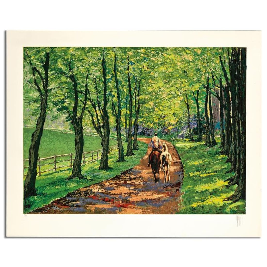 Mark King (1931-2014), "Pasture Lane" Hand Signed Limited Edition Serigraph with Letter of: Pasture Lane is a limited edition serigraph on paper by Mark King (1931-2014). Hand signed and numbered, this piece comes with a letter of authenticity and measures approximately 30" x 40" (image). Re
