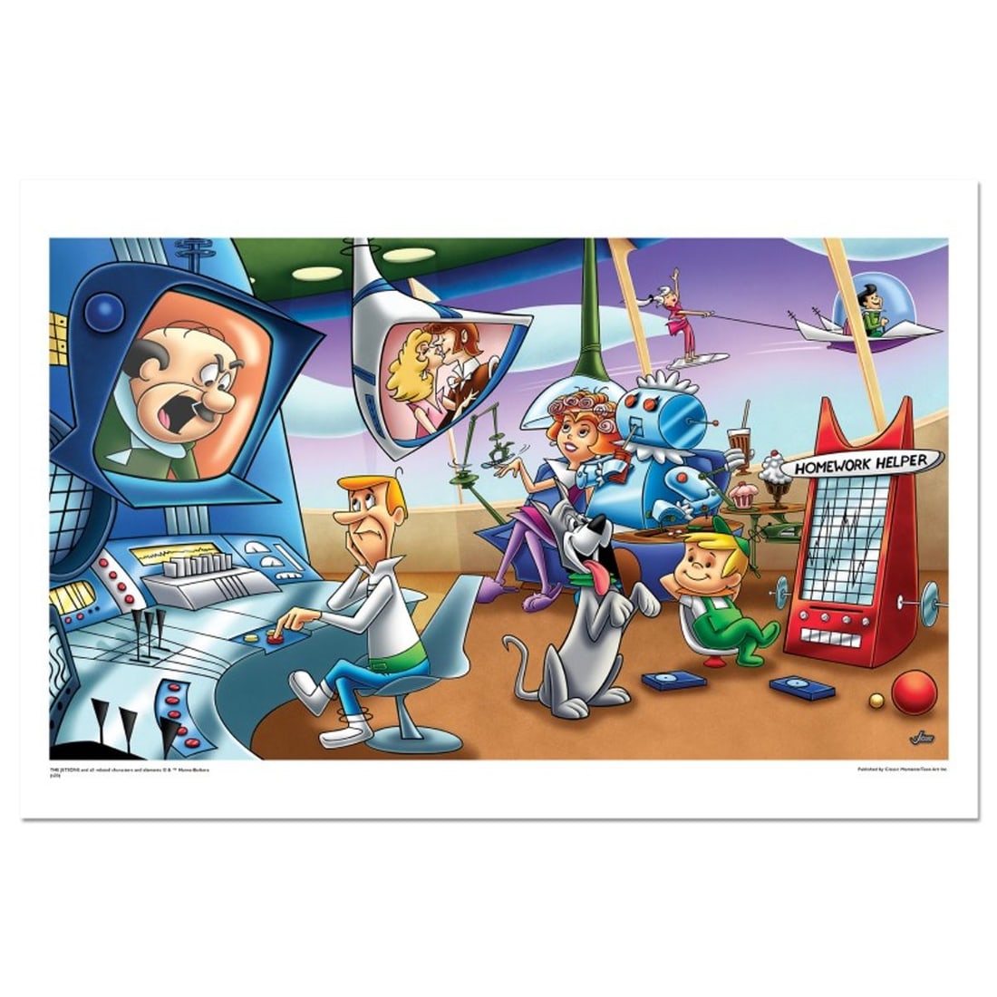 The Jetsons, "Gadgets" Numbered Limited Edition with Certificate of Authenticity.: Gadgets is a licensed limited edition lithograph on paper featuring classic Hanna-Barbera characters from The Jetsons. The piece comes numbered, with hologram seal, and a Certificate of Authenticity! 